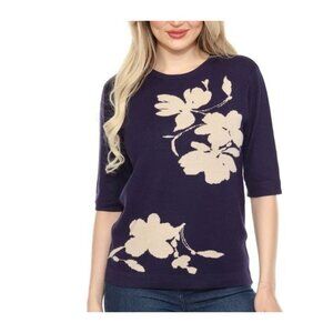 NEW Wrapper Women's Size M Elbow Sleeve Sweater Navy Floral Print L1145